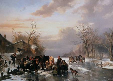 Country Folk in a Frozen Winter Landscape--Wouterus Verschuur (1812-1874)