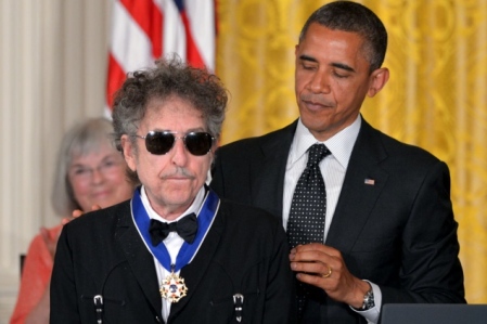 President Barack Obama awarding Bob Dylan the Freedom Award